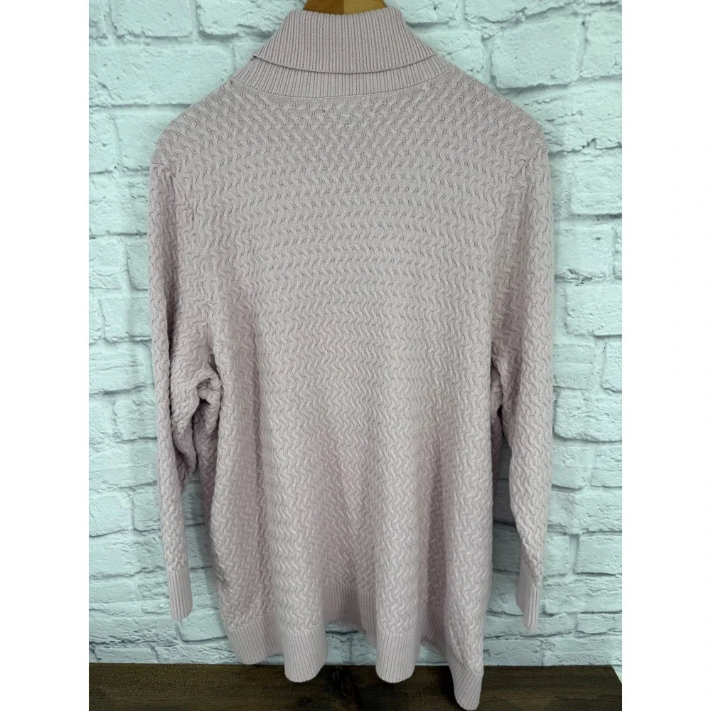 Lands' End Women's 3X Mauve 100% Cotton Textured Cable Knit Turtleneck Sweater